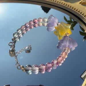 Handmade Fluorite Beaded Bracelet with Star and Wing Charms